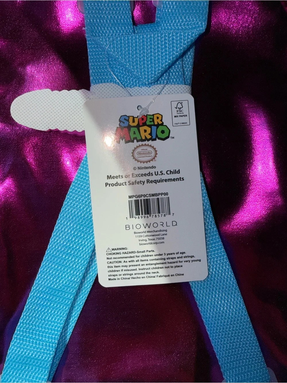 NWT Super Mario Princess Peach Metallic Pink & Blue Glitter Mini Backpack